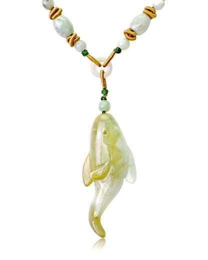 Father's Day Gift Eel Fish Mens Jade Stone Necklace Freshwater Eel for Perseverance and Inner Strength