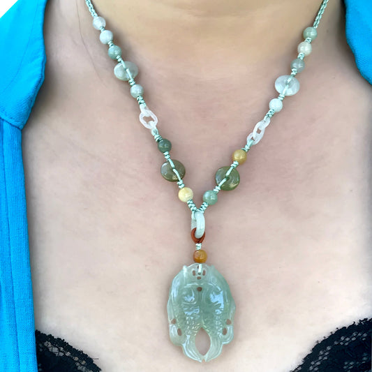 Women Jade Fish Pendant Nephrite Jade Necklace Her Fish Jewelry For Wealth Thoughtful Anniversary Gift