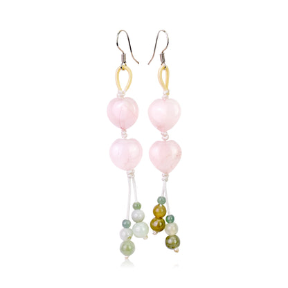 Heart Earrings Dangle Earrings For Wife Heart Shaped Pink Quartz For Affection Valentine’s Day Gift