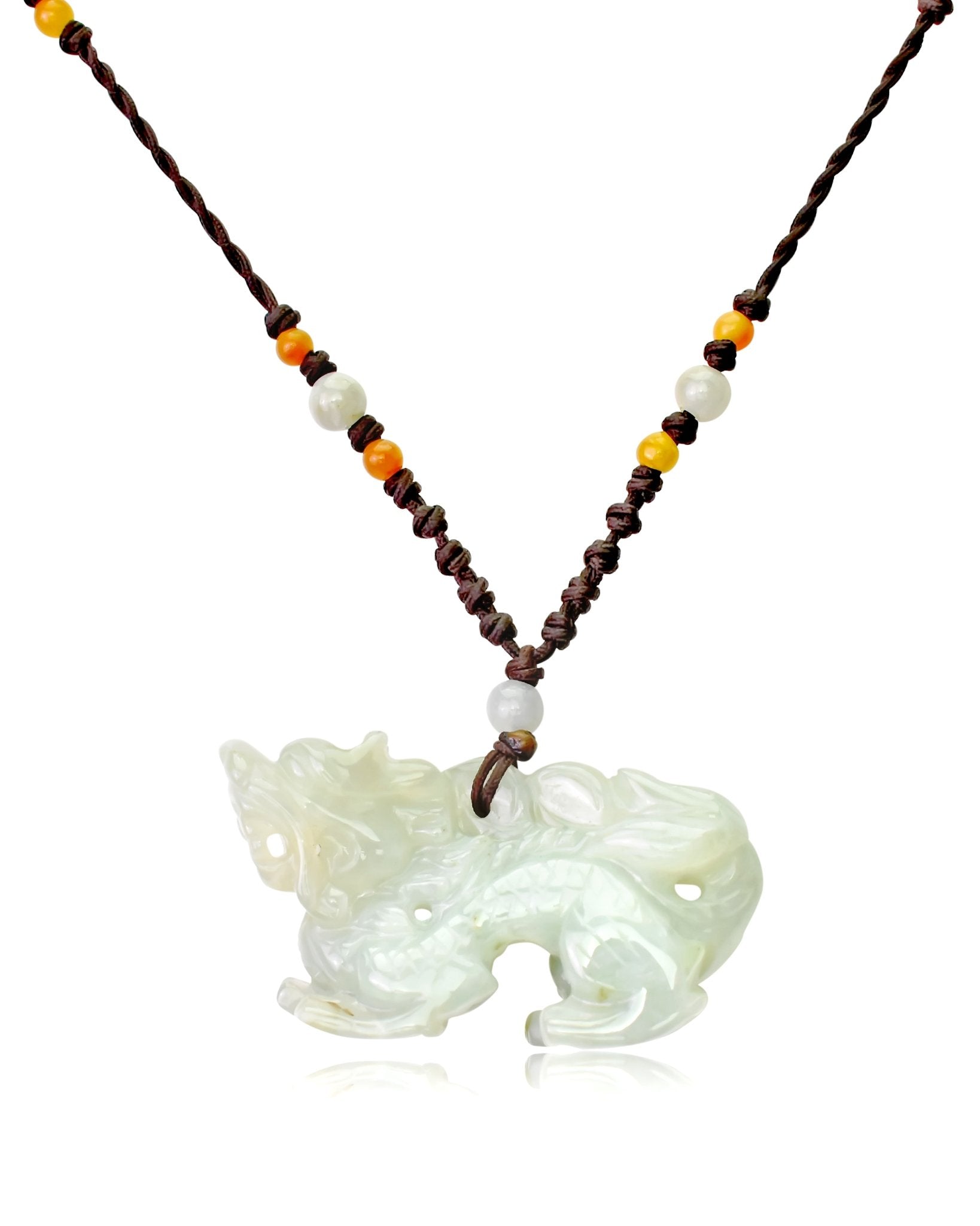 Dragon Jade Pendant Necklace with Beads - Symbol of Fire, Passion, and StrengthNecklacesSerenity Jade