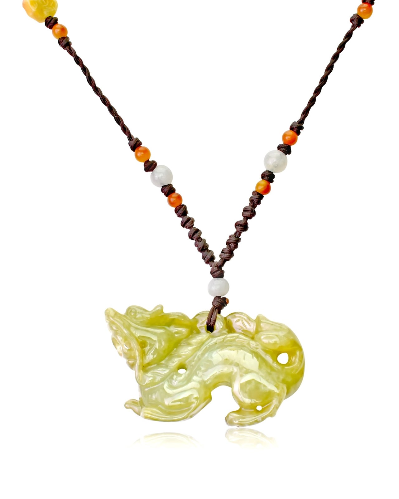 Dragon Jade Pendant Necklace with Beads - Symbol of Fire, Passion, and Strength Necklaces