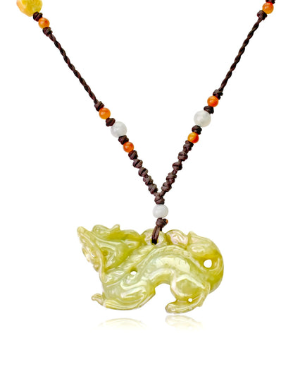 Dragon Jade Pendant Necklace with Beads - Symbol of Fire, Passion, and Strength Necklaces