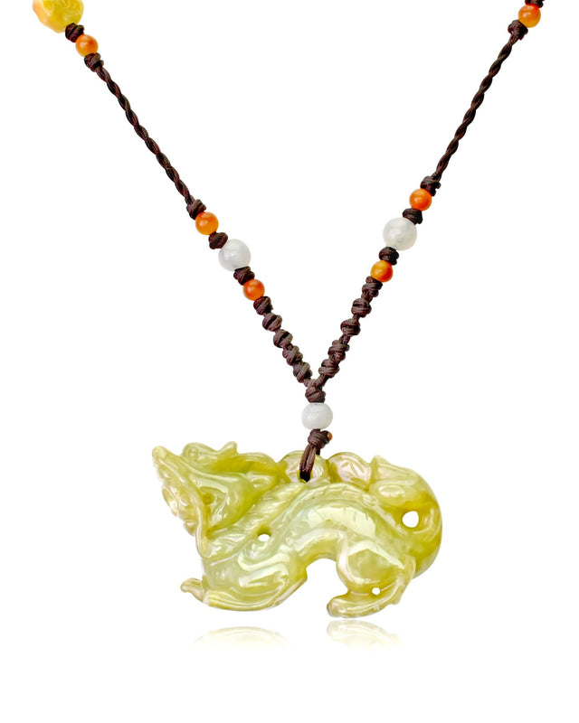 Dragon Jade Pendant Necklace with Beads - Symbol of Fire, Passion, and Strength Necklaces
