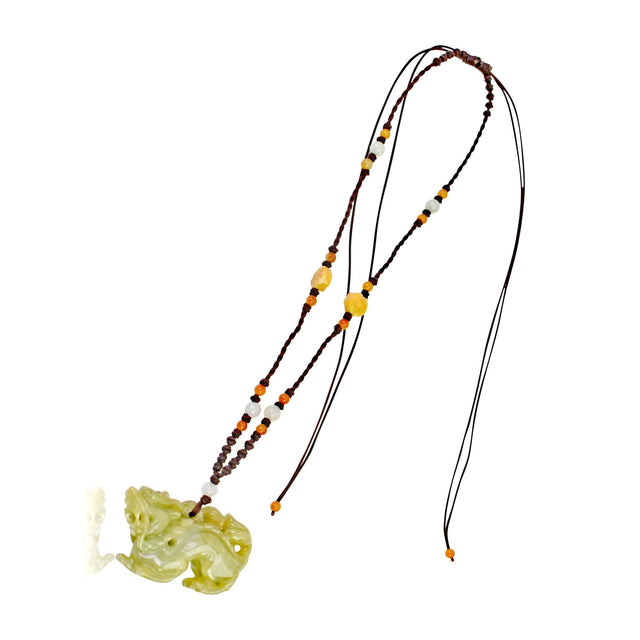 Dragon Jade Pendant Necklace with Beads - Symbol of Fire, Passion, and StrengthNecklacesSerenity Jade