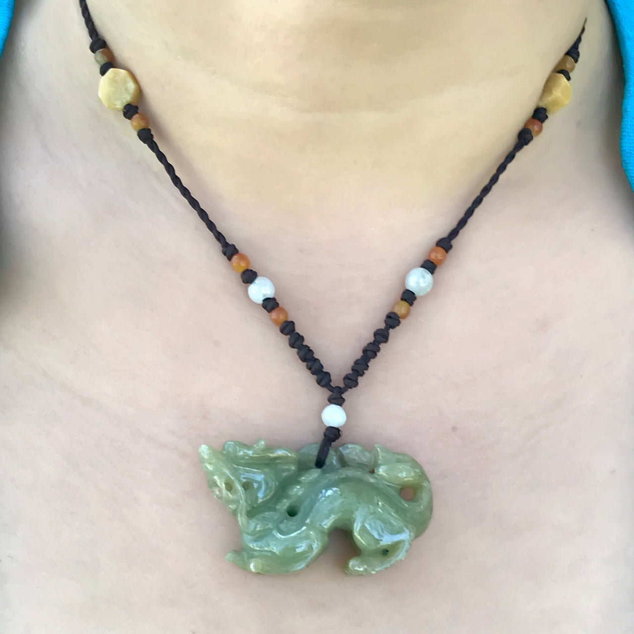 Dragon Jade Pendant Necklace with Beads - Symbol of Fire, Passion, and StrengthNecklacesSerenity Jade