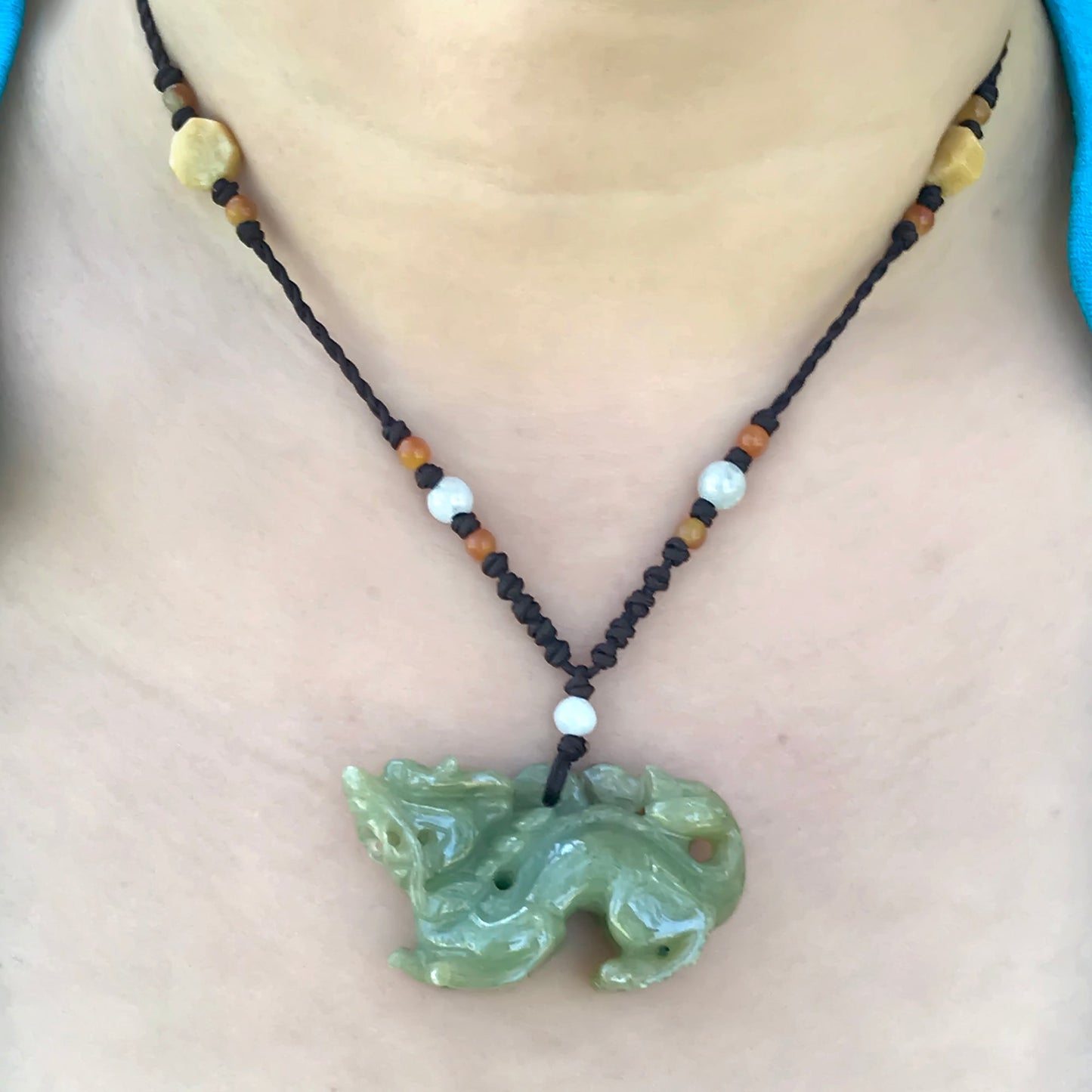 Dragon Jade Pendant Necklace with Beads - Symbol of Fire, Passion, and StrengthNecklacesSerenity Jade