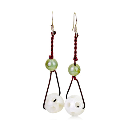 Large Beaded Earrings White Beaded Earrings Anniversary Gift Dangle Earrings Beads For Lasting Love