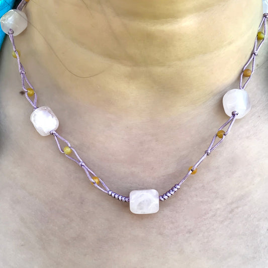 Women Pink Gemstone Necklace Rose Quartz A Natural Stone Bead Necklace Birthday Gift Love And Connection
