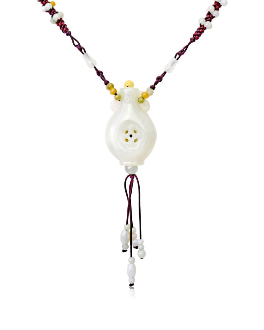 Handmade Large White Vase a Personalized Vase Genuine Jade Necklace for Purity and Clarity Mother’s Day Gift