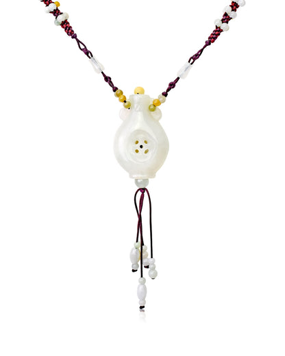 Handmade Large White Vase a Personalized Vase Genuine Jade Necklace for Purity and Clarity Mother’s Day Gift
