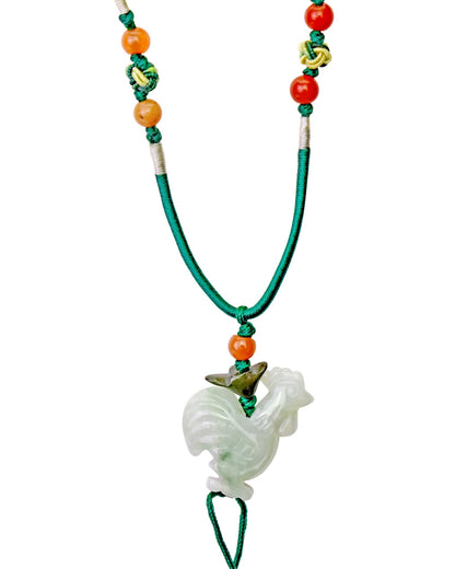 Jadeite Rooster a Zodiac Necklace Pendant For Unisex Spiritual Chicken Jewellry for Good Health Birthday Gift