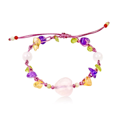 Rose Quartz Amethyst Bracelet a Heart Shaped Rose Quartz for Women Multi Gemstone Bracelet for Everlasting Love and Joy
