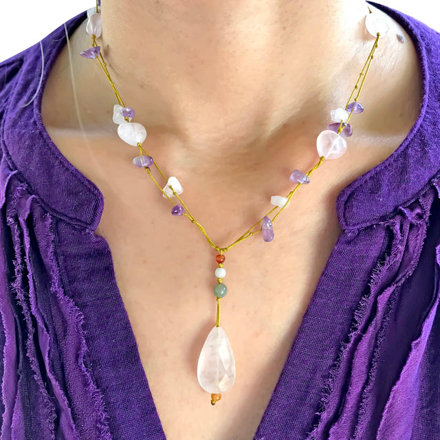 Embrace Elegance with the Diamond - Shaped Rose Quartz Gemstone NecklaceNecklacesSerenity Jade