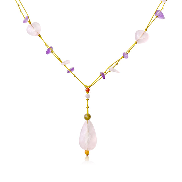 Embrace Elegance with the Diamond - Shaped Rose Quartz Gemstone NecklaceNecklacesSerenity Jade