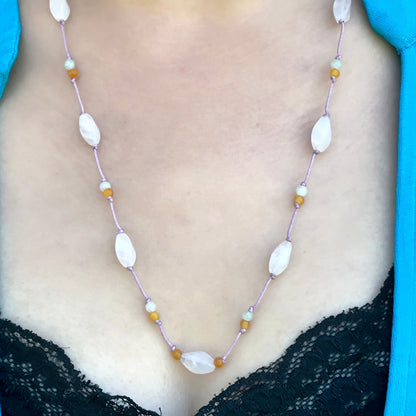 Women Rose Quartz Necklace A Rose Quartz Necklace Beads For Her Pink Stone Necklace Romance Birthday Gift