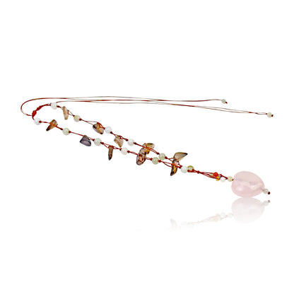 Pink Quartz Heart Pendant Pair with Onyx Black Beads for Her Love Pendnat Necklace for Romance Love