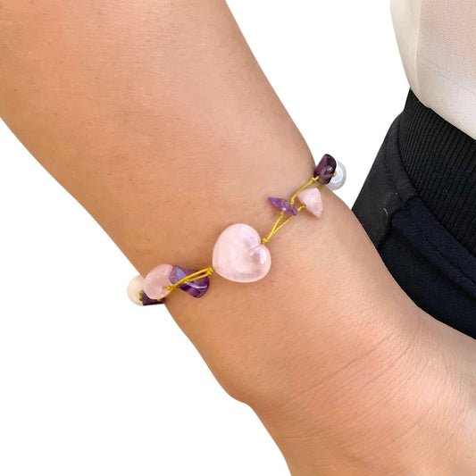 Women Amethyst Rose Quartz Bracelet A Healing Stone Bracelet for Her January Birthstone Bracelet for Everlasting Love