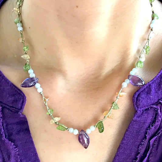 Women Peridot And Amethyst Necklace Amethyst Gem Necklace For Her February Birthstone Jewelry Birthday Gift For Inner Peace