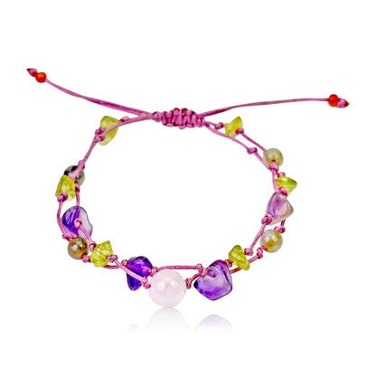 Amethyst Peridot Jewelry a Quartz Bracelet for Her Rose Quartz Bead Bracelet Self-Love Birthday Gift
