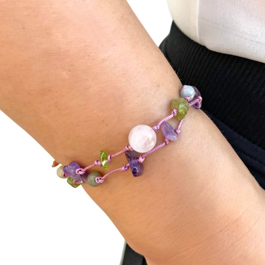 Amethyst Peridot Jewelry a Quartz Bracelet for Her Rose Quartz Bead Bracelet Self-Love Birthday Gift Filled With Joy