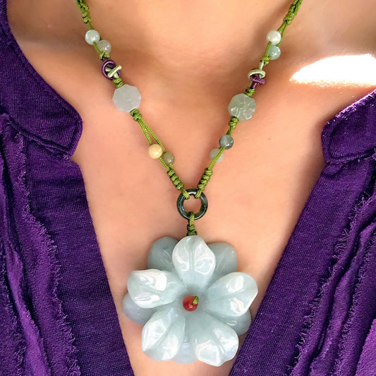 Women Blooming Peach Blossom Jade an Elegant Floral Statement Necklace with Mystical Love Energy Anniversary Gift