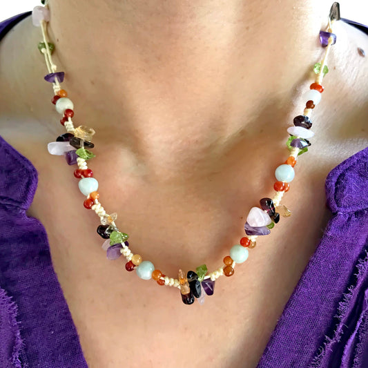 Women Colorful Stone Necklace a Rainbow Gemstone Necklace for Her Multi Colored Gemstone Necklace Filled With Love