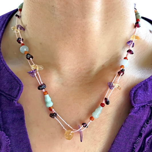 Women Mystical Jadeite Vase A Citrine Amethyst Necklace For Her Multi Stone Necklace Attracting Abundance And Harmony