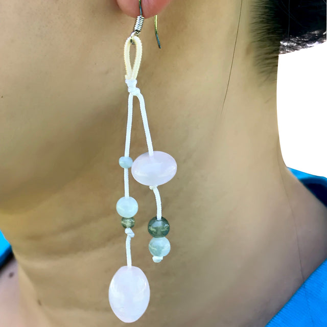 Exquisite Elegance: Oblong and Disc Rose Quartz EarringsEarringsSerenity Jade