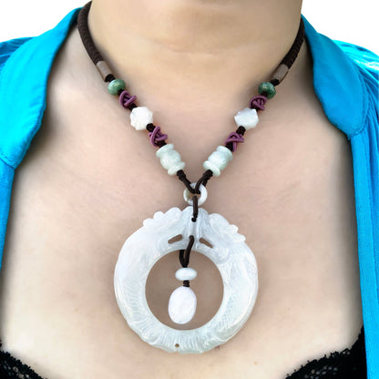 White Jade Dragon Pendant Dragon Mens Necklace Powerful Jade Pendant With Dragon Father's Day Gift