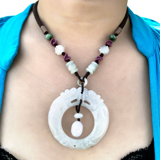 White Jade Dragon Pendant Dragon Mens Necklace Powerful Jade Pendant With Dragon Father's Day Gift