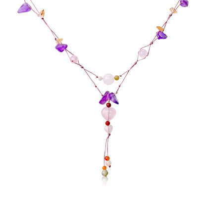 Rose Quartz Heart A Rose Quartz Heart Necklace For Her Amethyst And Rose Quartz Necklace Birthday Gift Filled With Love