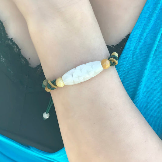Women Jade Lucky Bracelet a White Jade Beads for Her White Jade Bracelet A Profound Birthday Gift