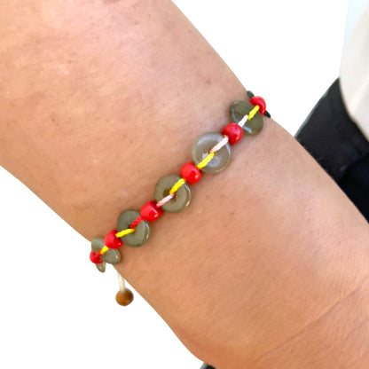 Handcrafted Jade Disc for Unisex Stone Bracelet a Cycle of Life Meaning Powerful Birthday Gift