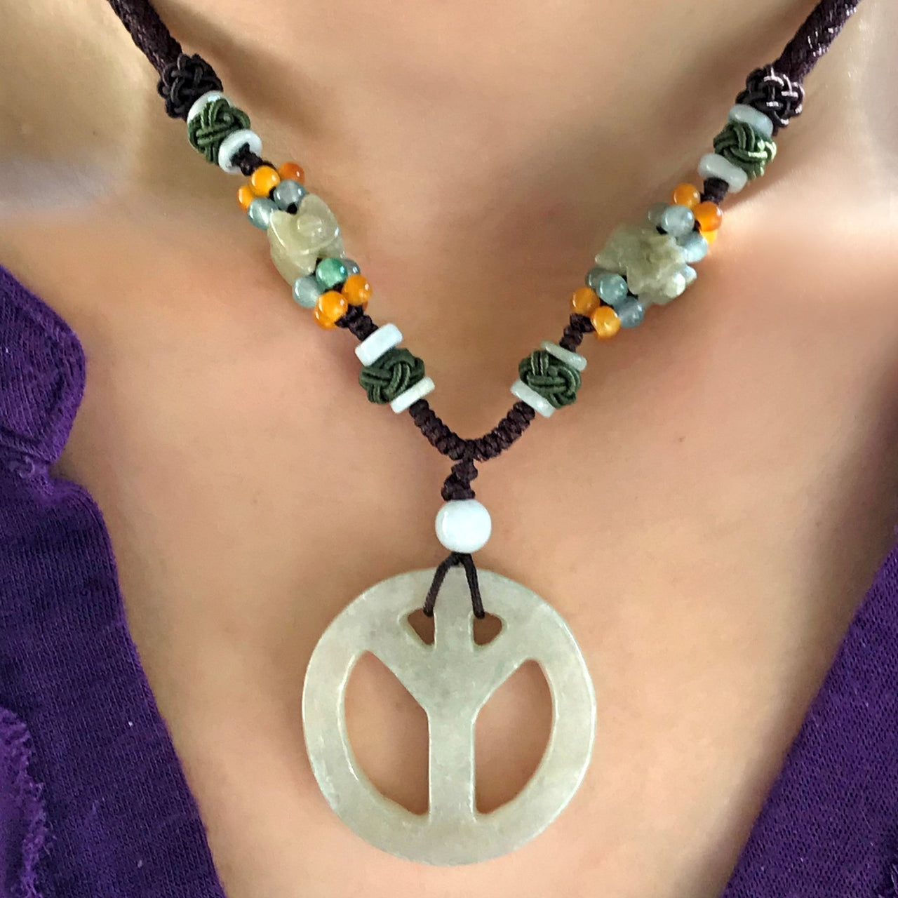 Find Your Zen with the Peace Sign Jade Pendant NecklaceNecklacesSerenity Jade
