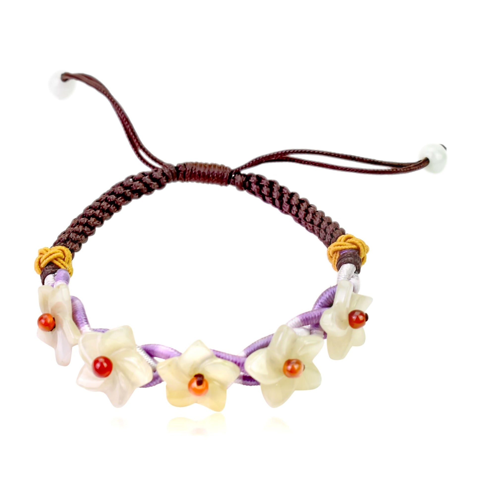 Flower Bracelet Handmade Genuine Jade Bracelet for Women Gift for her Handwoven Bracelet Adjustable Cord Handmade Jewelry Gift for MotherBraceletsSerenity Jade