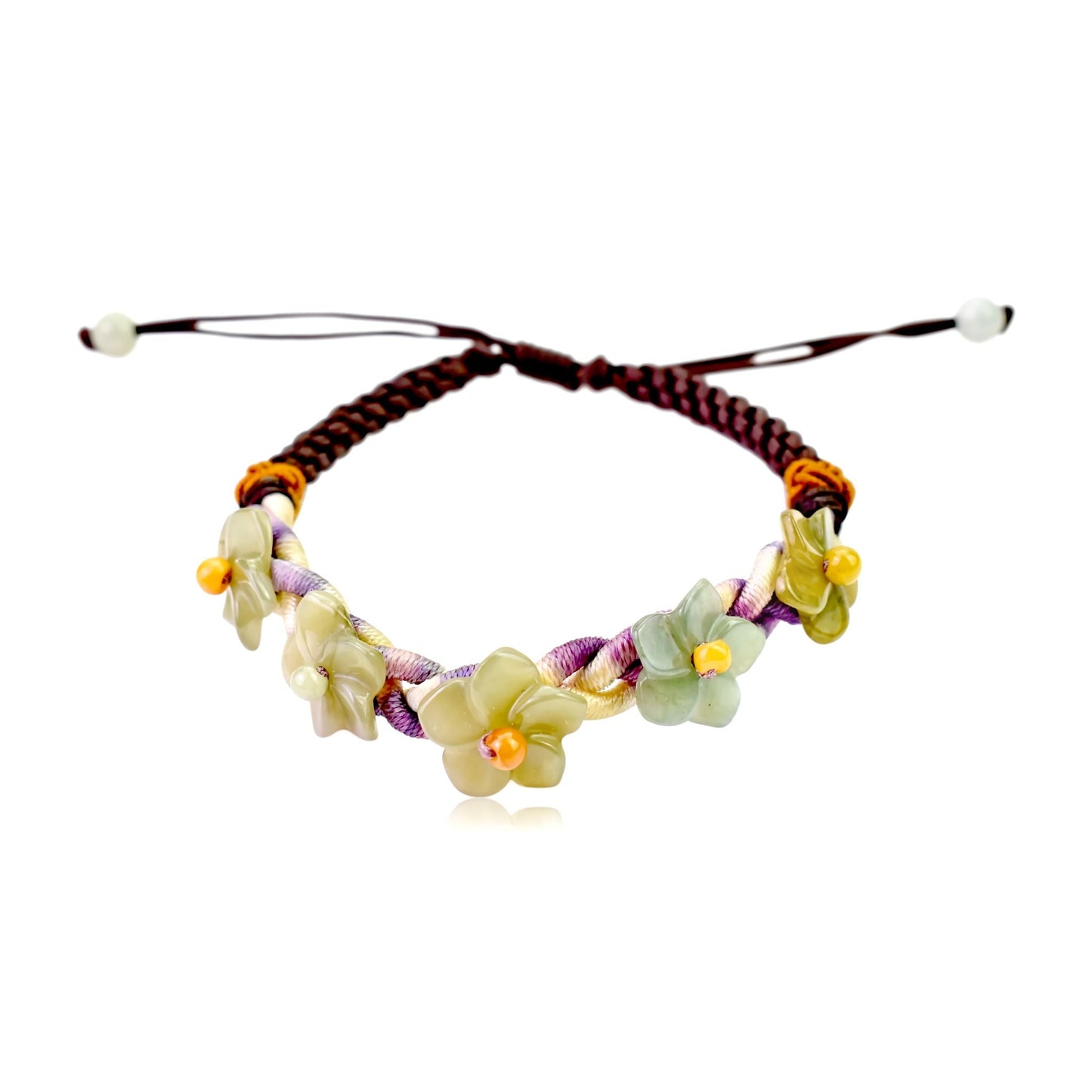 Flower Bracelet Handmade Genuine Jade Bracelet for Women Gift for her Handwoven Bracelet Adjustable Cord Handmade Jewelry Gift for MotherBraceletsSerenity Jade