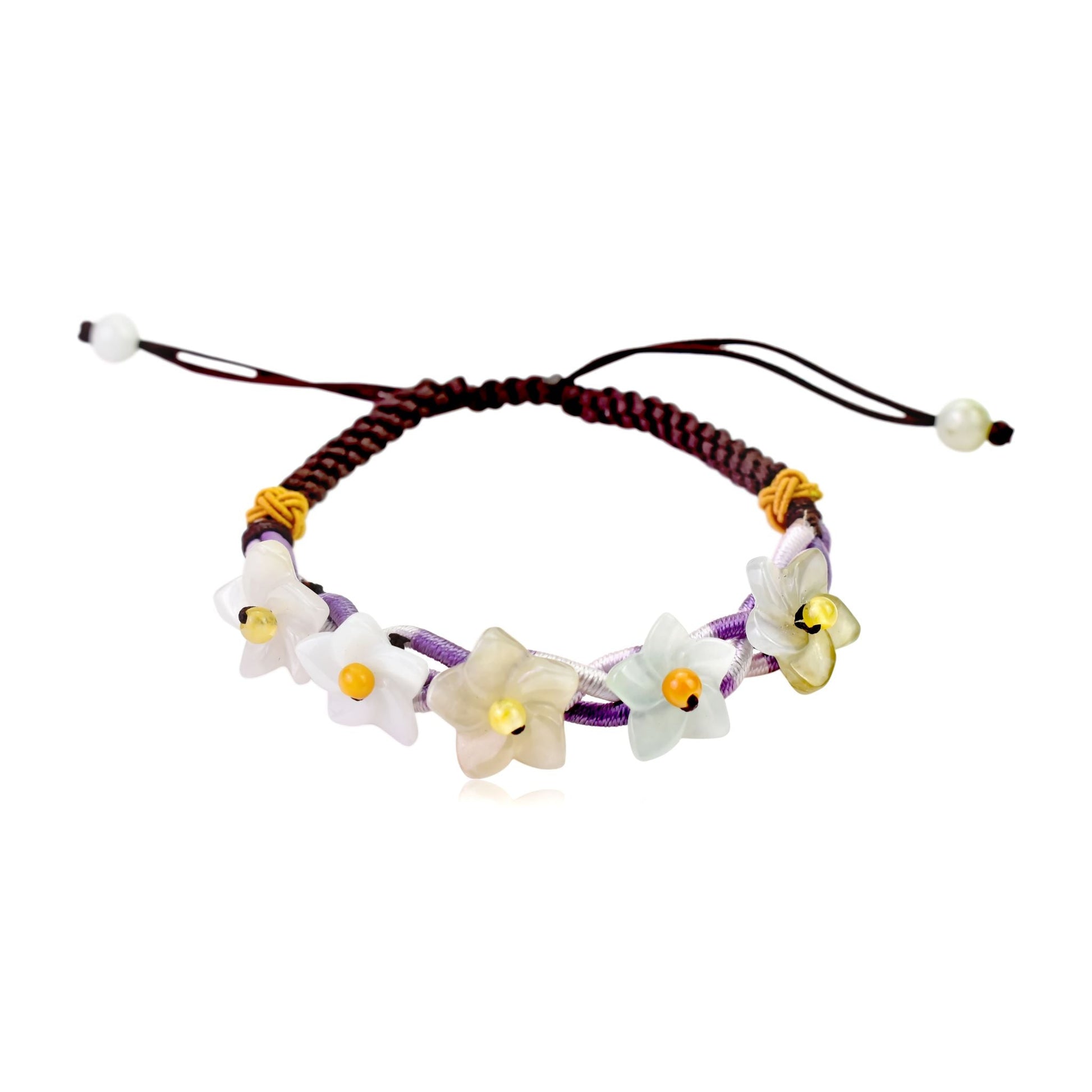 Flower Bracelet Handmade Genuine Jade Bracelet for Women Gift for her Handwoven Bracelet Adjustable Cord Handmade Jewelry Gift for MotherBraceletsSerenity Jade