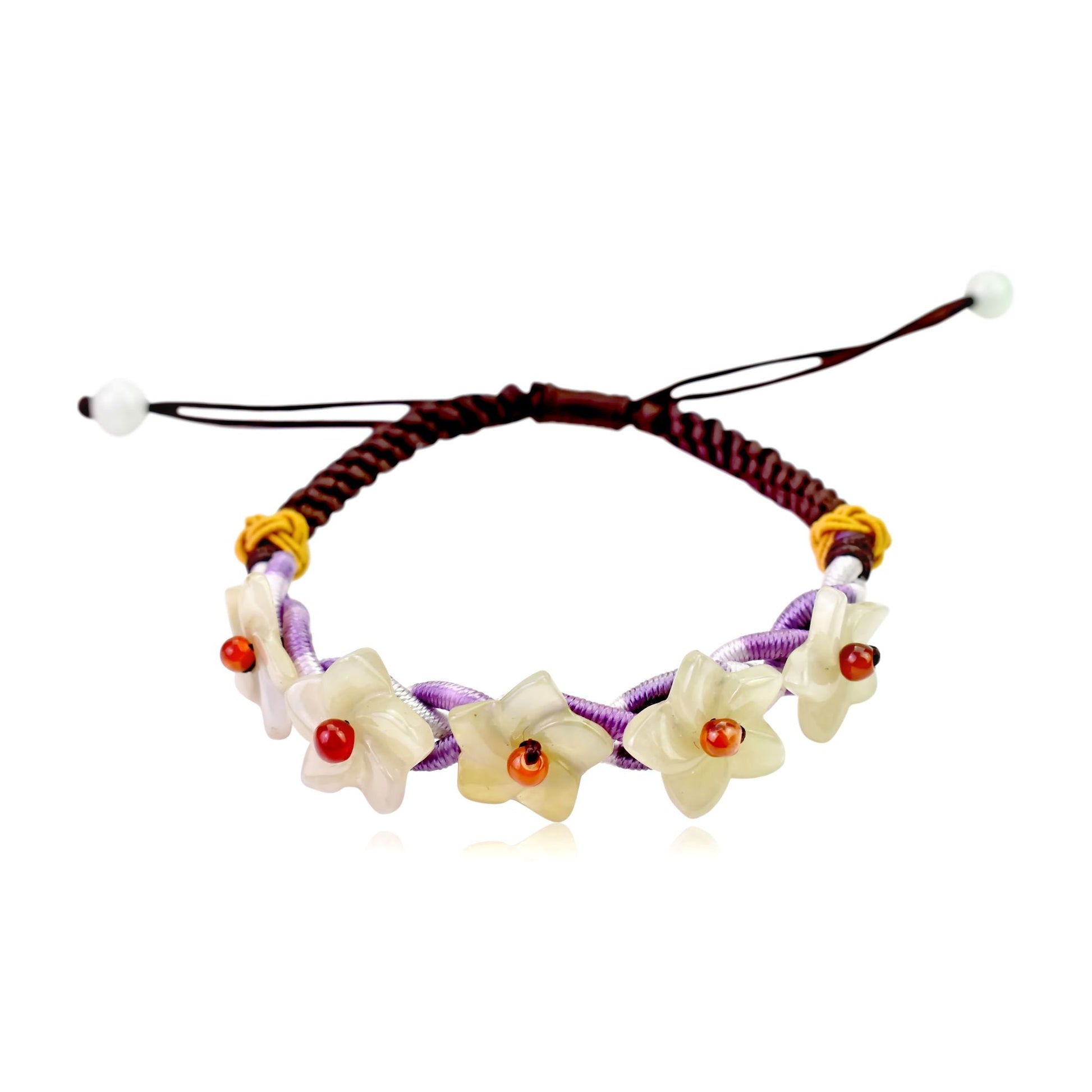 Flower Bracelet Handmade Genuine Jade Bracelet for Women Gift for her Handwoven Bracelet Adjustable Cord Handmade Jewelry Gift for MotherBraceletsSerenity Jade
