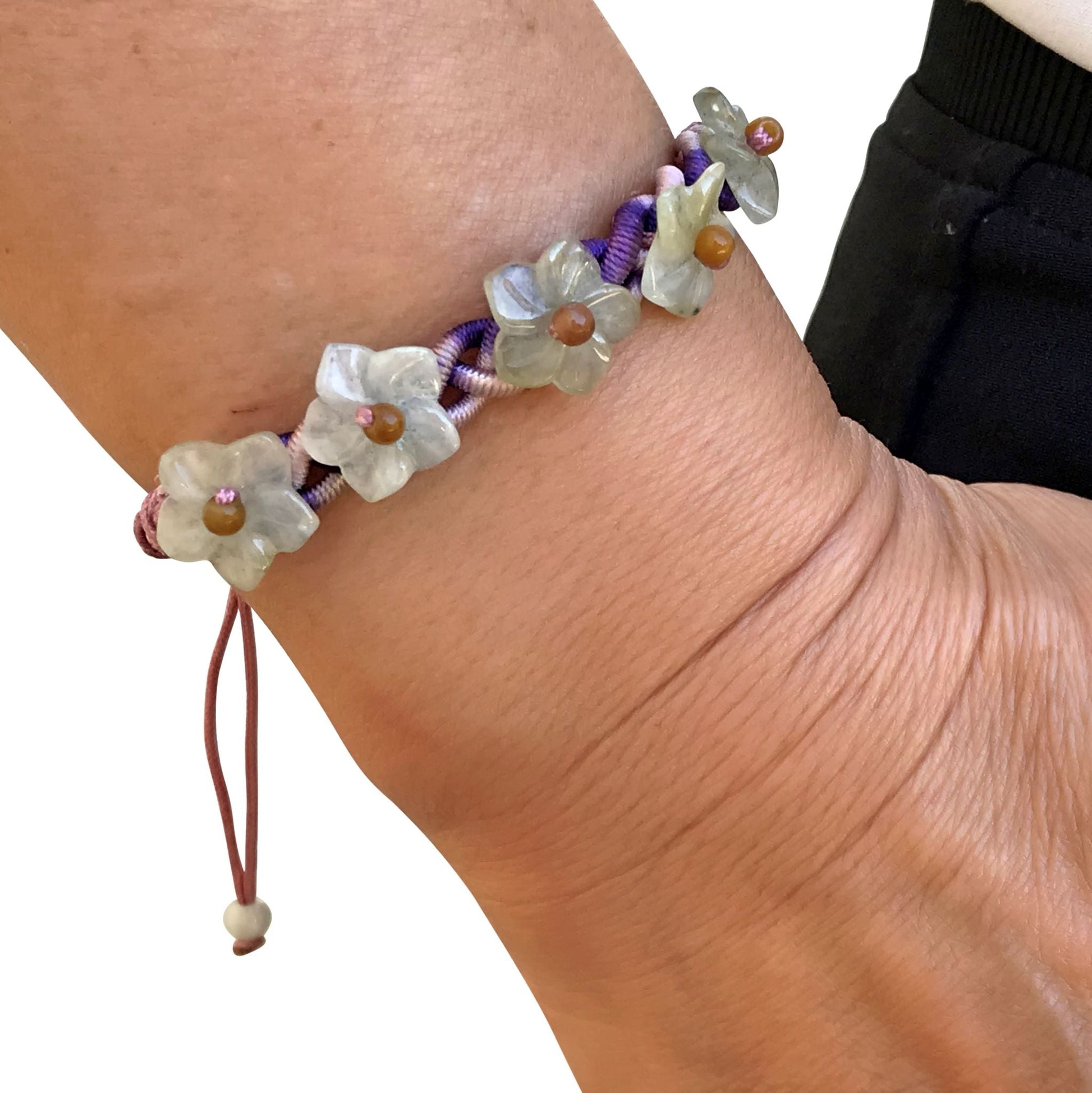 Flower Bracelet Handmade Genuine Jade Bracelet for Women Gift for her Handwoven Bracelet Adjustable Cord Handmade Jewelry Gift for MotherBraceletsSerenity Jade