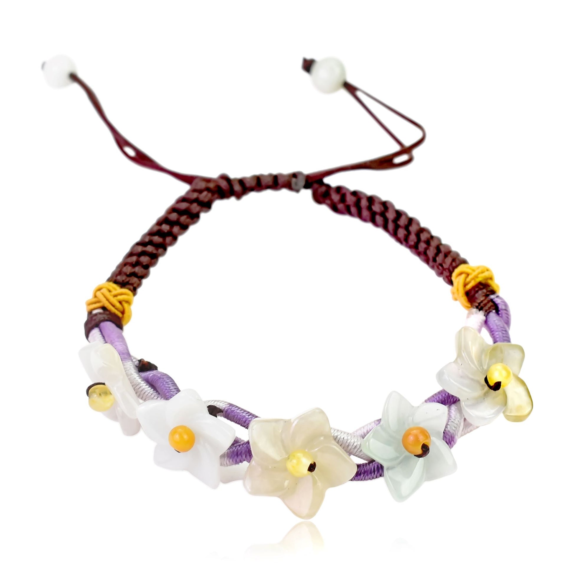 Flower Bracelet Handmade Genuine Jade Bracelet for Women Gift for her Handwoven Bracelet Adjustable Cord Handmade Jewelry Gift for MotherBraceletsSerenity Jade