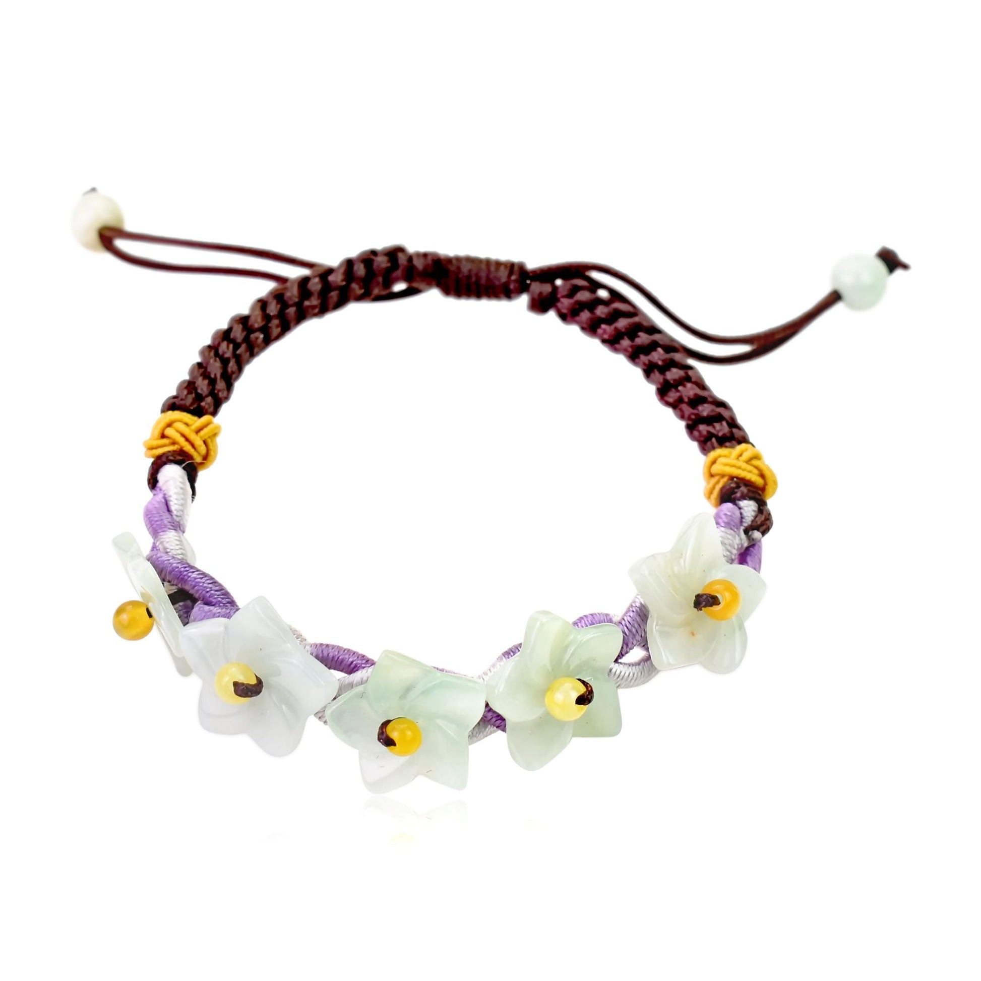 Flower Bracelet Handmade Genuine Jade Bracelet for Women Gift for her Handwoven Bracelet Adjustable Cord Handmade Jewelry Gift for MotherBraceletsSerenity Jade