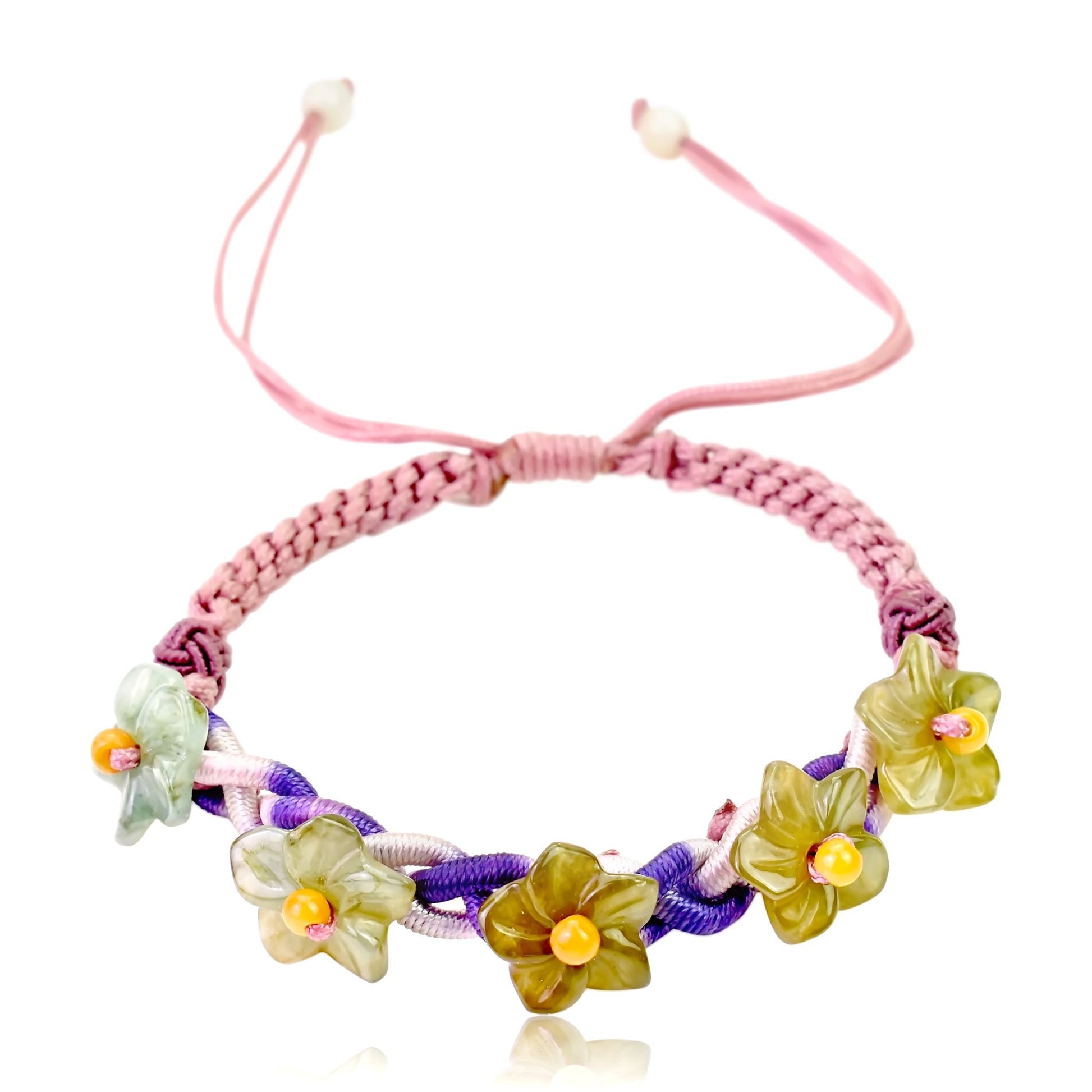 Flower Bracelet Handmade Genuine Jade Bracelet for Women Gift for her Handwoven Bracelet Adjustable Cord Handmade Jewelry Gift for MotherBraceletsSerenity Jade
