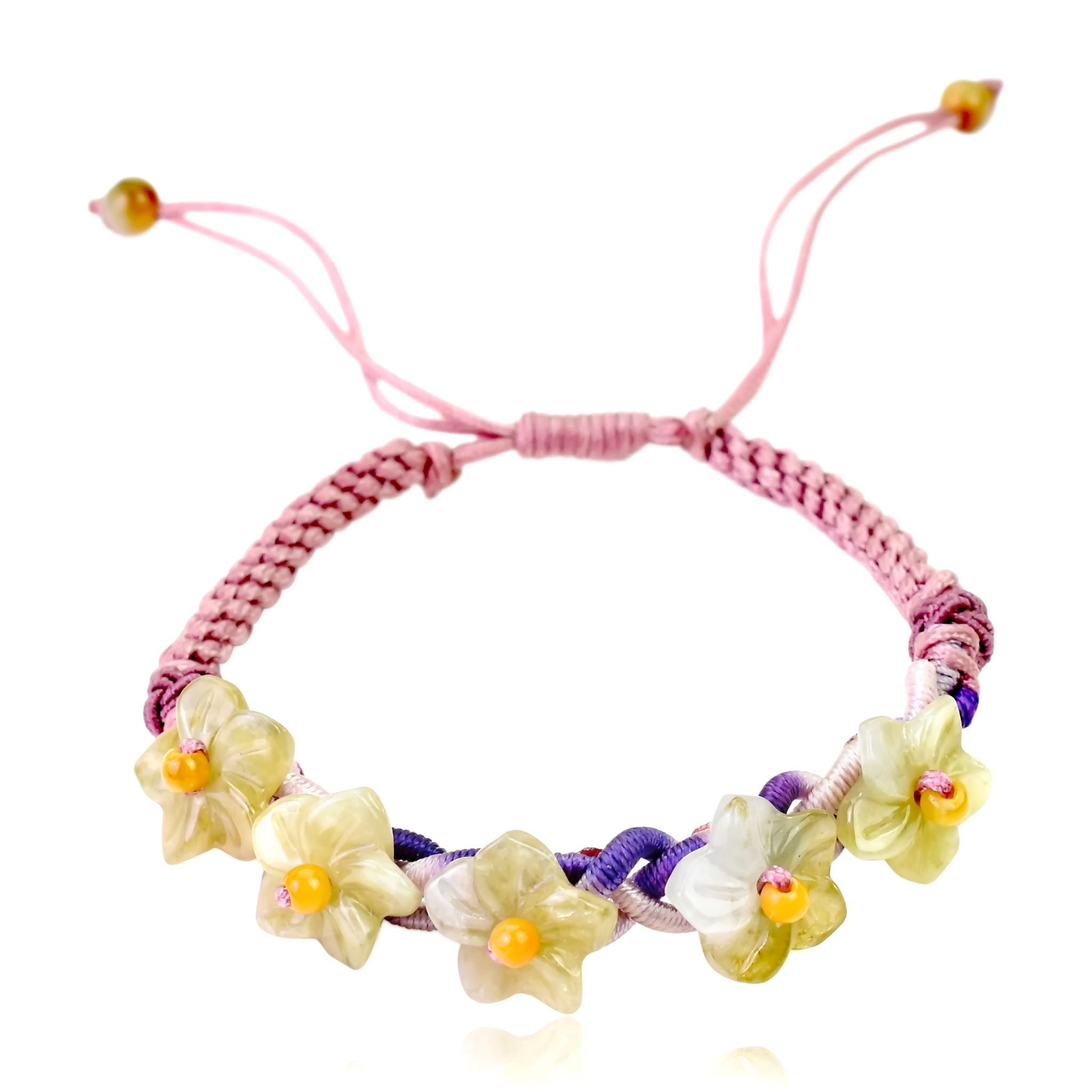 Flower Bracelet Handmade Genuine Jade Bracelet for Women Gift for her Handwoven Bracelet Adjustable Cord Handmade Jewelry Gift for MotherBraceletsSerenity Jade