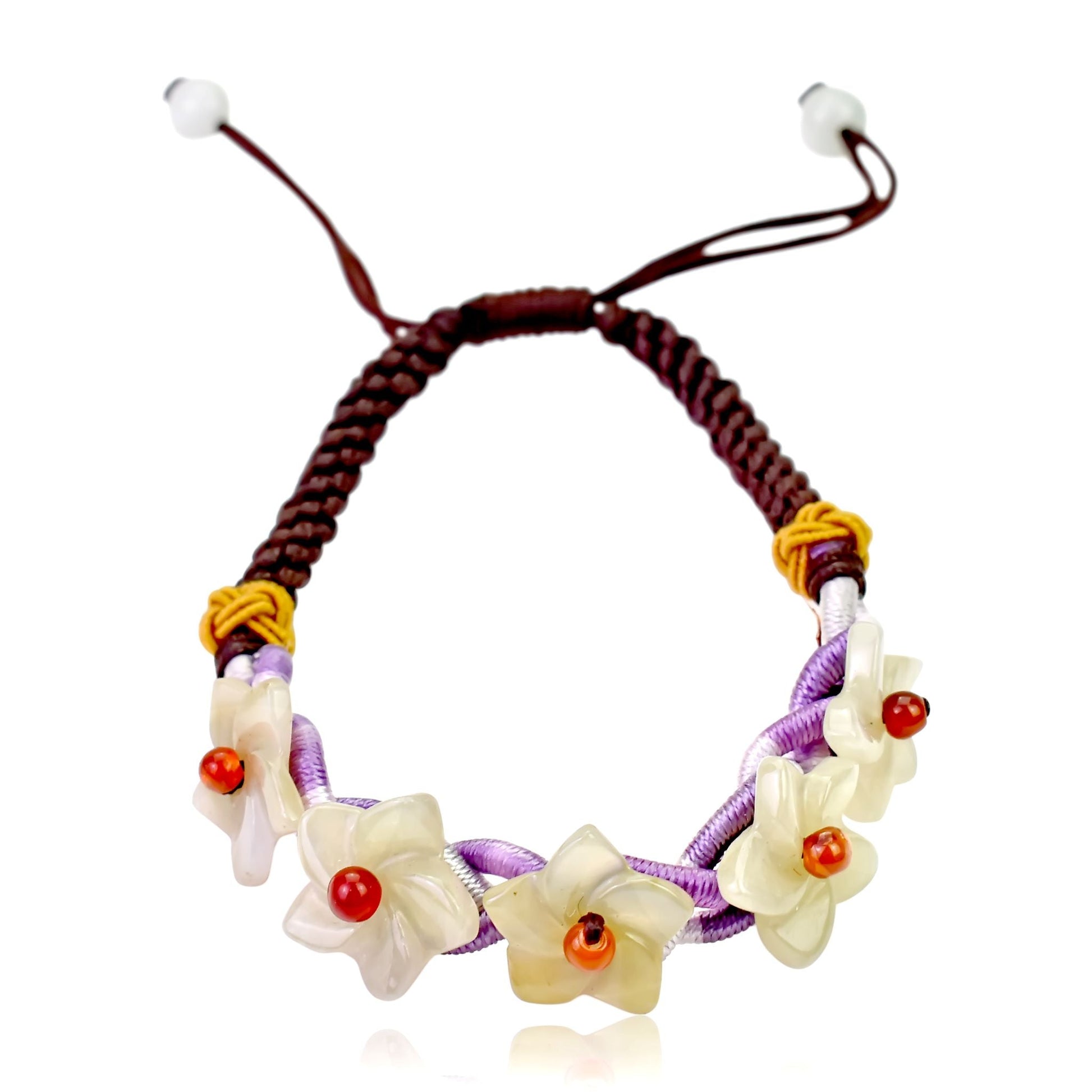 Flower Bracelet Handmade Genuine Jade Bracelet for Women Gift for her Handwoven Bracelet Adjustable Cord Handmade Jewelry Gift for MotherBraceletsSerenity Jade
