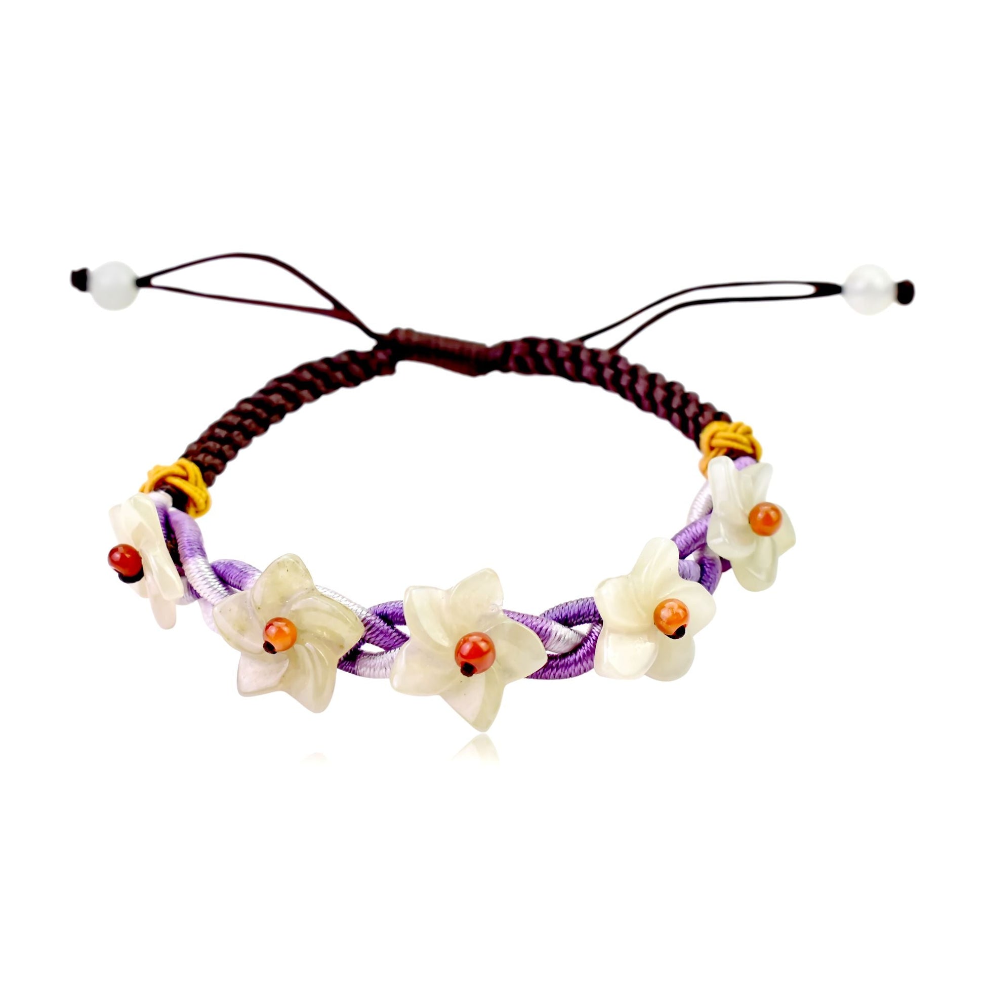 Flower Bracelet Handmade Genuine Jade Bracelet for Women Gift for her Handwoven Bracelet Adjustable Cord Handmade Jewelry Gift for MotherBraceletsSerenity Jade