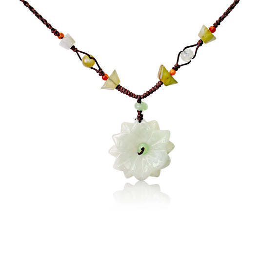 Flower Jade Pendant for Her Beaded Daisy Chain a Choker Daisy Mother's Day Gift f