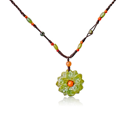 Green Jade Flower Jade Pendant for Her Beaded Daisy Chain a Choker Daisy Anniversary Gift for Purity and Joy