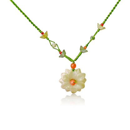 Handcrafted Flower Jade Pendant for Her Beaded Daisy Chain a Choker Daisy Anniversary Gift for Innocence and Joy