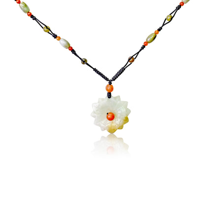 Flower Jade Pendant for Ladies Beaded Daisy Chain a Choker Daisy Anniversary Gift