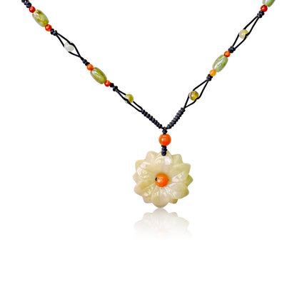 Yellow Jade Flower Jade Pendant for Her Beaded Daisy Chain a Choker Daisy Anniversary Gift for Innocence and Joy